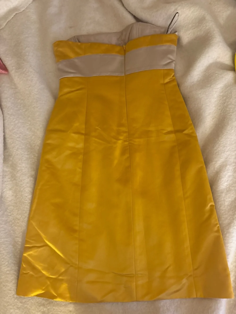 Celine Yellow Strapless Satin Dress with White Bow Panel - Picture 4 of 9